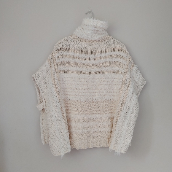 Anthropologie Marilyn Knit Poncho Sweater Fringe Size Medium / Large Cream - Picture 4 of 16